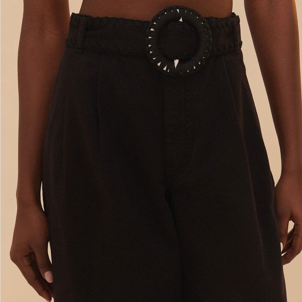 FARM Rio Black Twill Belted Wide-Leg Pants